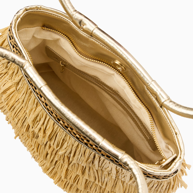 Isola Italian Leather Raffia Shoulder Bag