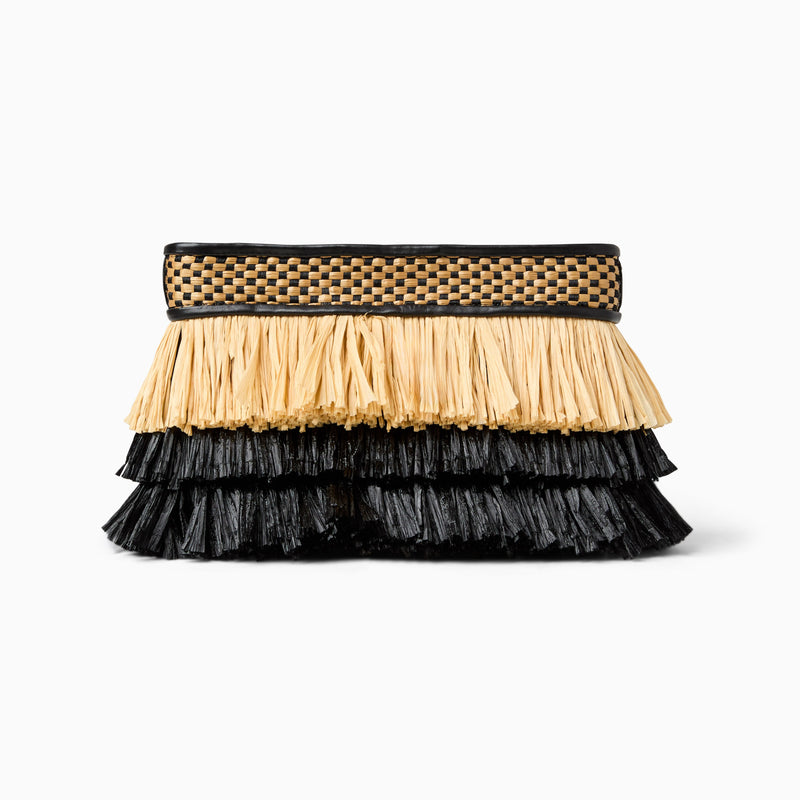 Elba Italian Leather & Raffia Top Zip Purse
