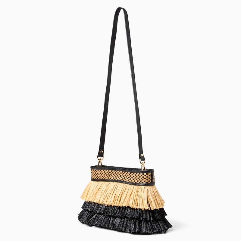 Elba Italian Leather & Raffia Top Zip Purse