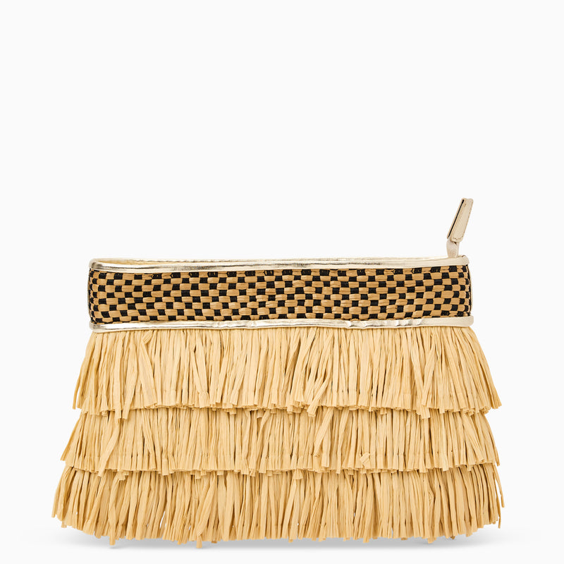 Elba Italian Leather & Raffia Top Zip Purse
