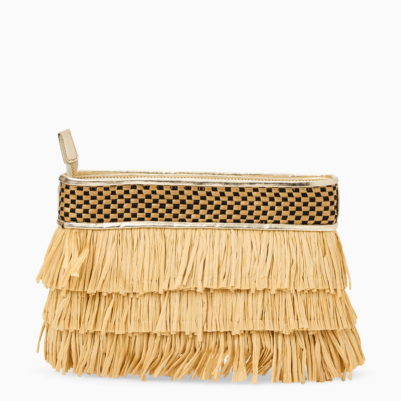 Elba Italian Leather & Raffia Top Zip Purse
