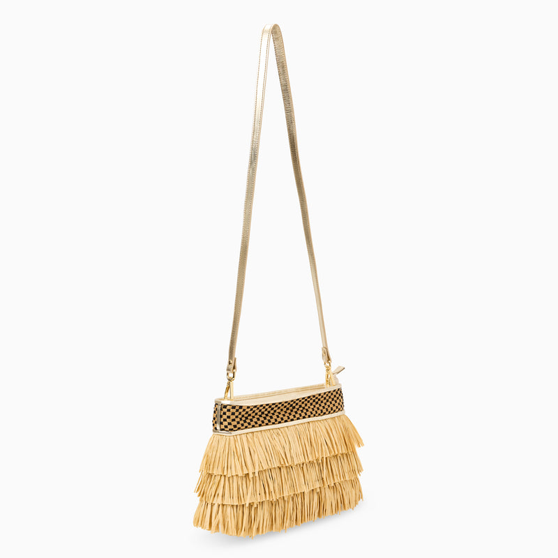Elba Italian Leather & Raffia Top Zip Purse