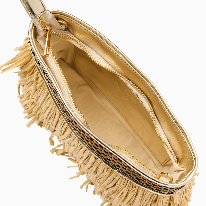 Elba Italian Leather & Raffia Top Zip Purse