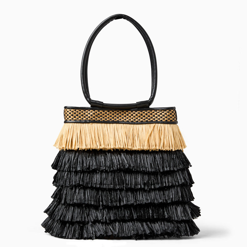 Isola Italian Leather Raffia Shoulder Bag