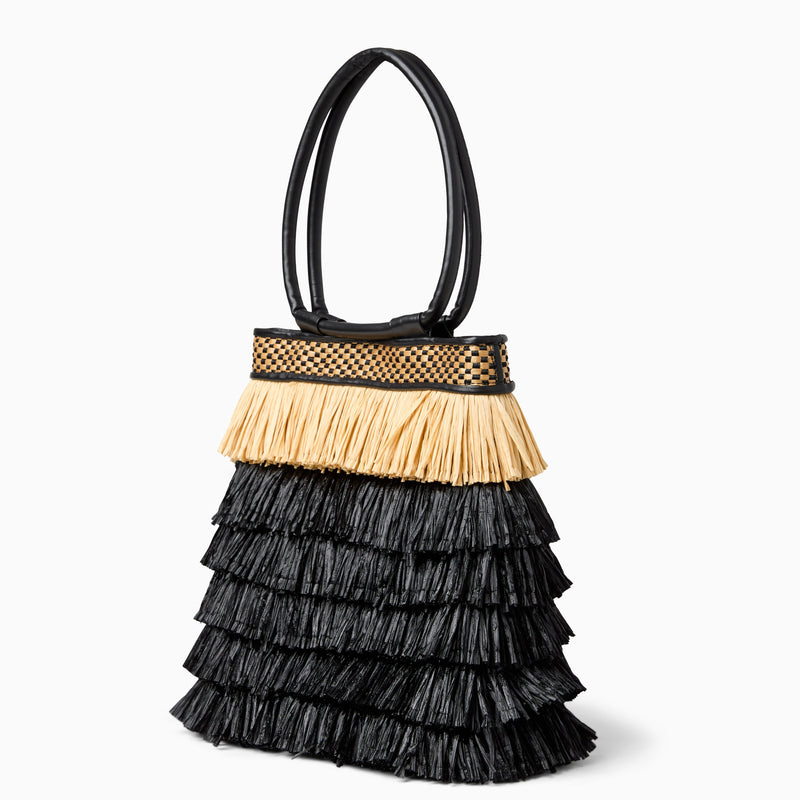 Isola Italian Leather Raffia Shoulder Bag