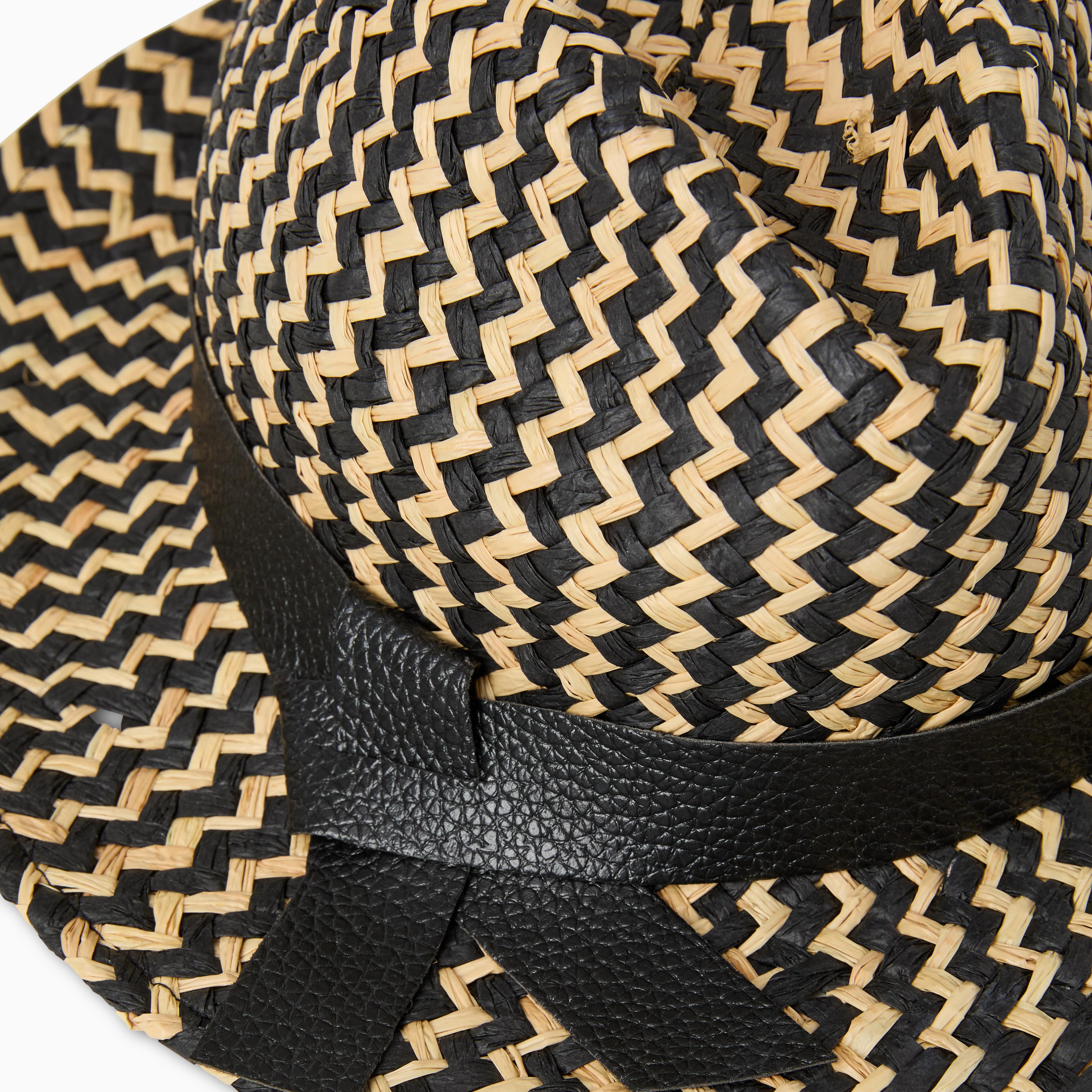 Sardegna Fedora in Raffia Black and Natural | Boho Raffia Fedora