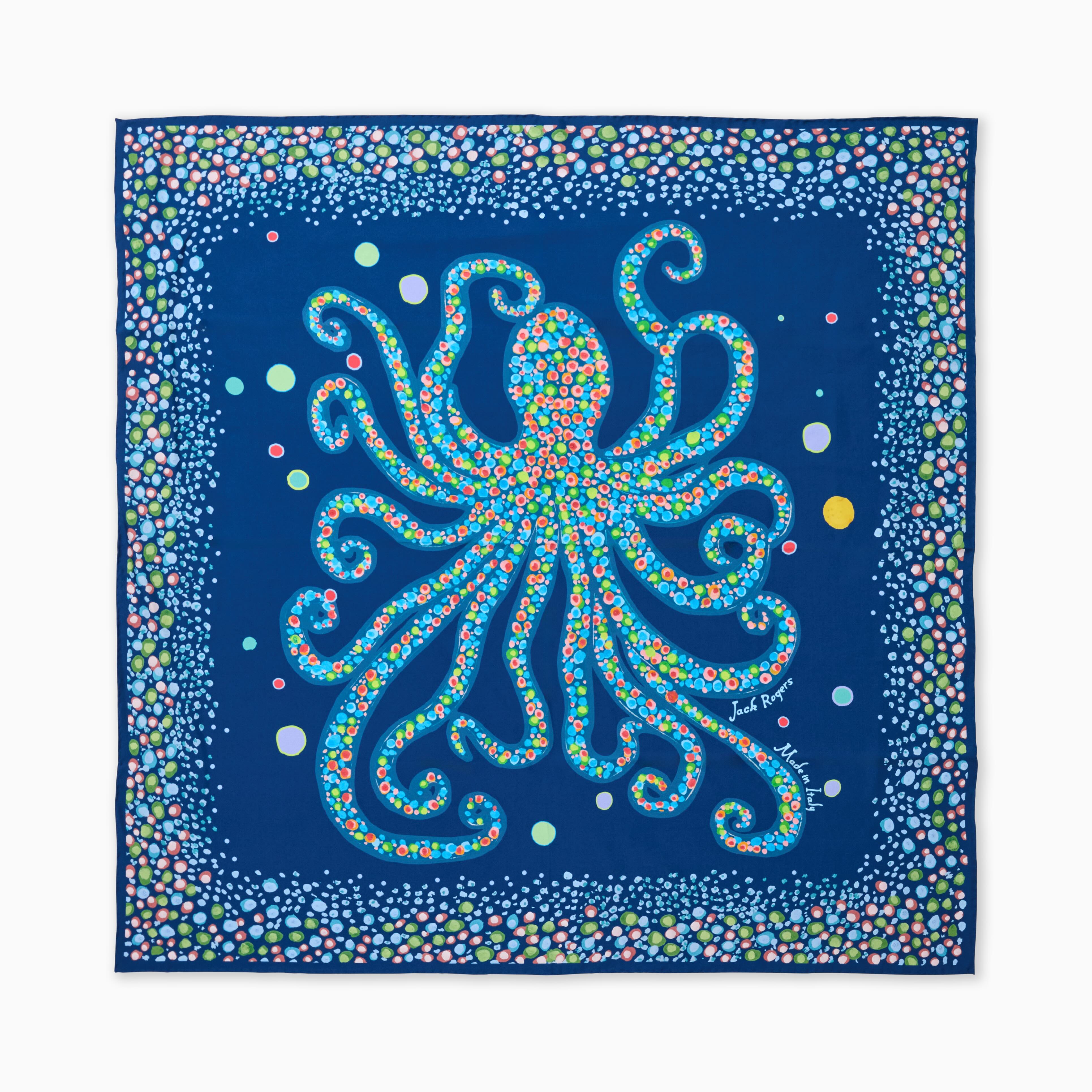 Jack Rogers Octopus Silk Scarf in Navy | Hand Rolled Edge Nautical