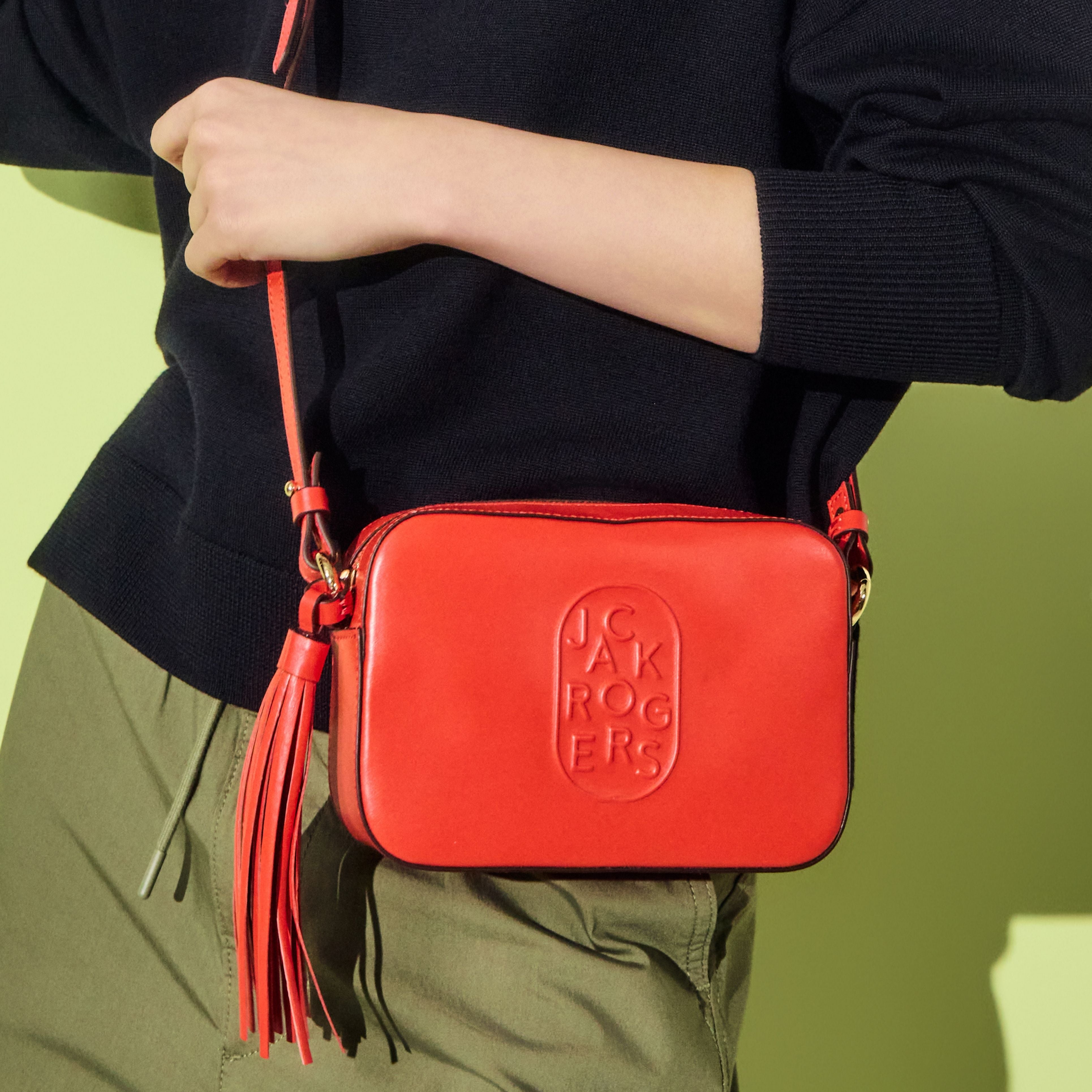 Jack Rogers Perla Crossbody — Coral Leather, Made in Italy – Jack