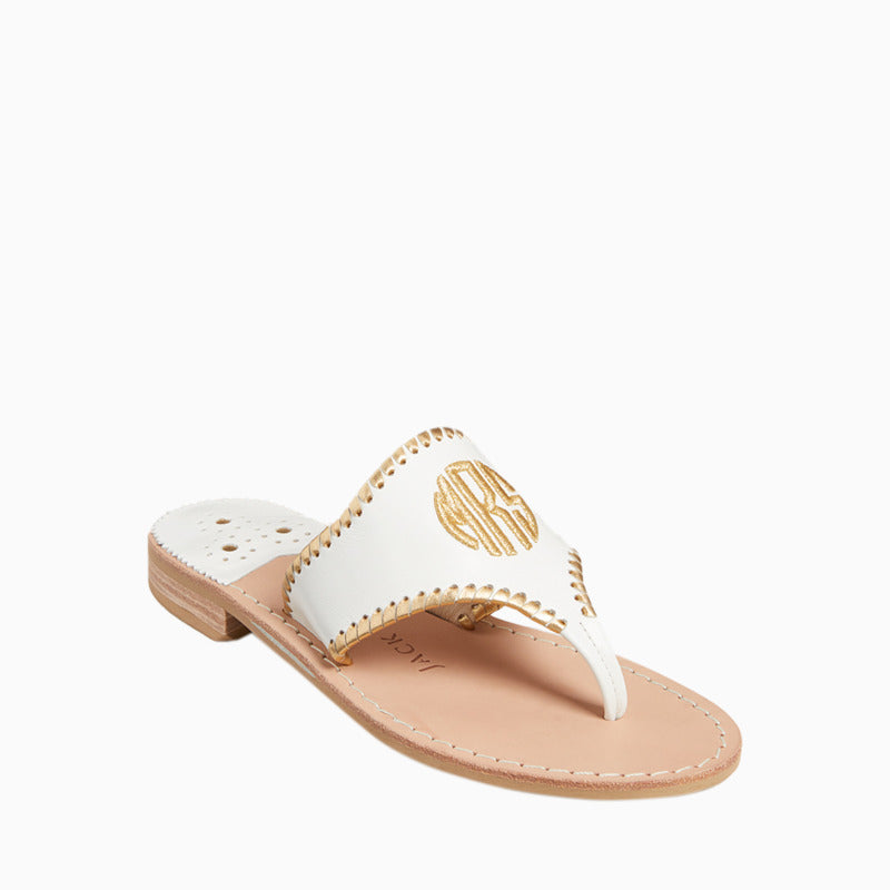 Jacks Embroidered "MRS" Leather Flat Sandal