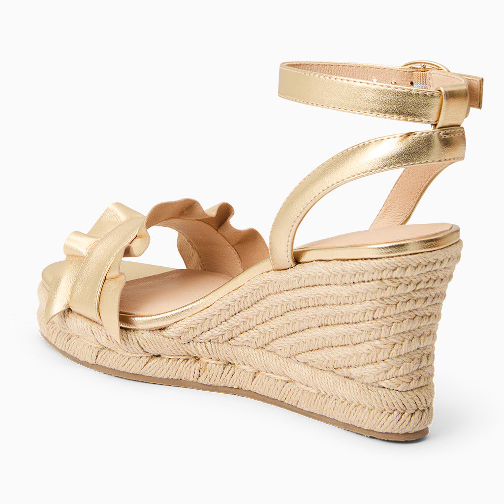 Jack Rogers Rozette Ruffle Wedge | Suede | Gold – Jack Rogers USA