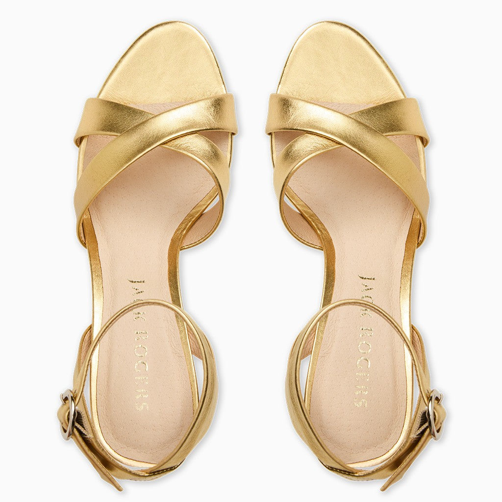 【即発】美脚効果あり7センチヒールのJack Rogers ★ゴールド Jack Rogers Peri Mid Heel in Metallic Nappa Gold | Criss
