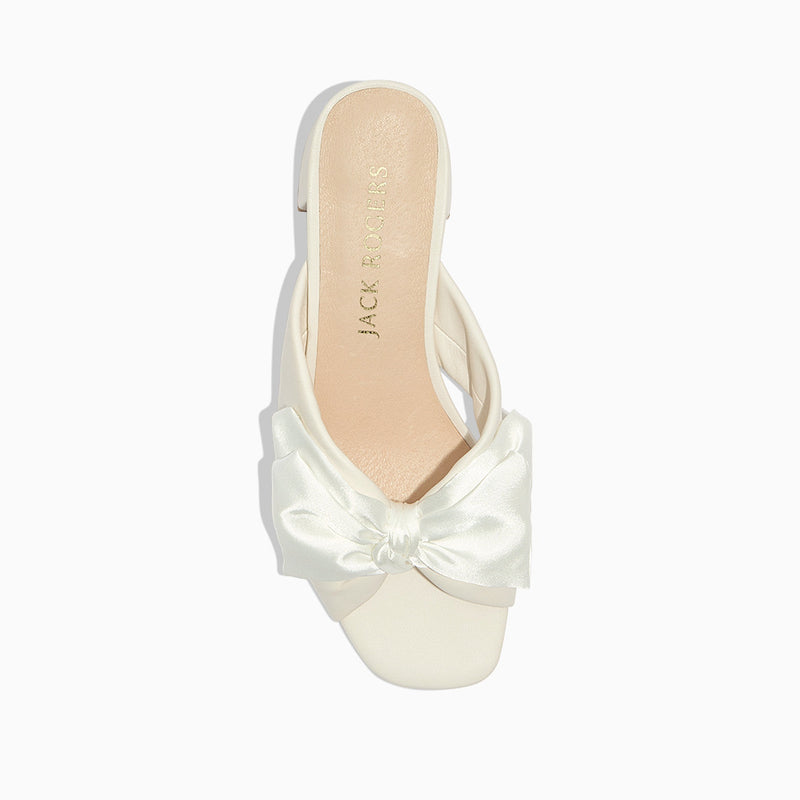 Debra Leather & Satin Bow Mid Heel