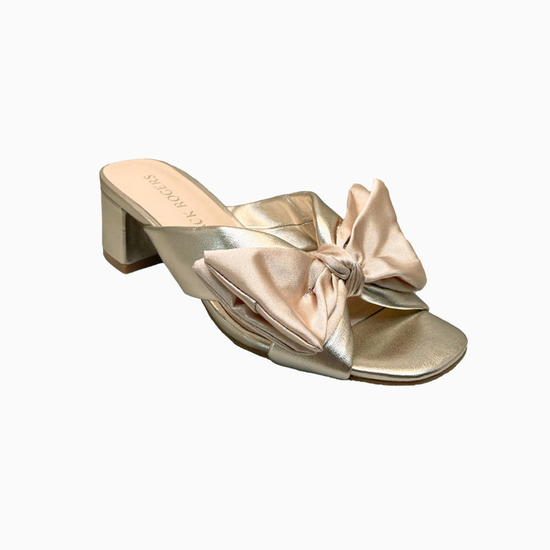 Debra Leather & Satin Bow Mid Heel