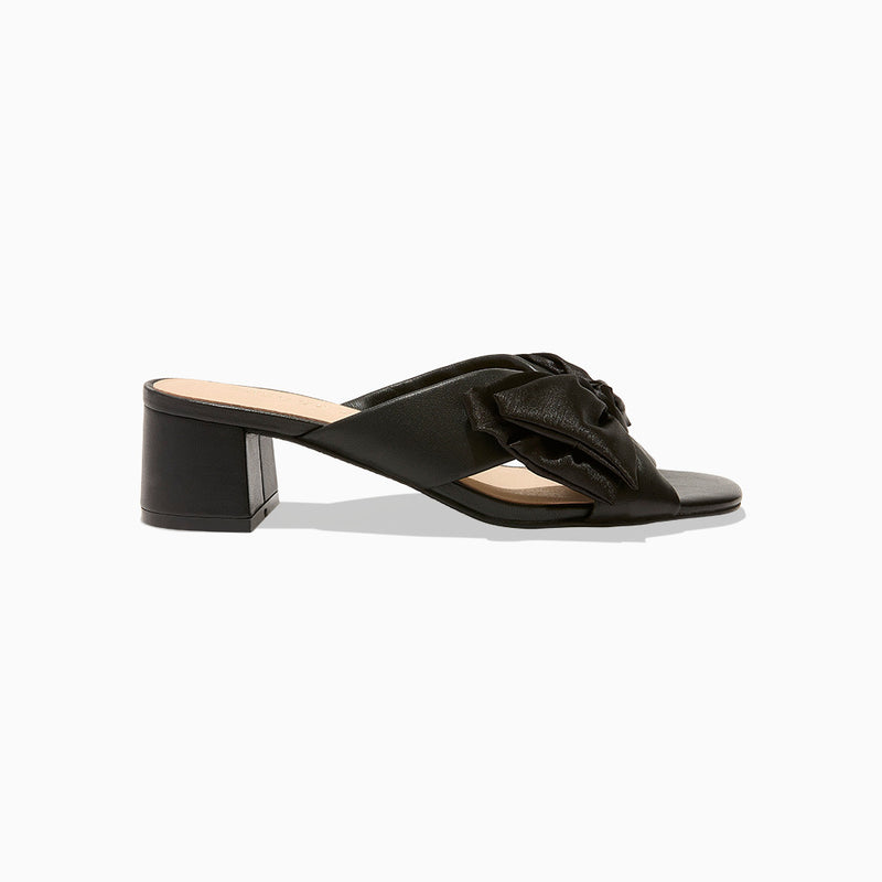 Debra Leather & Satin Bow Mid Heel