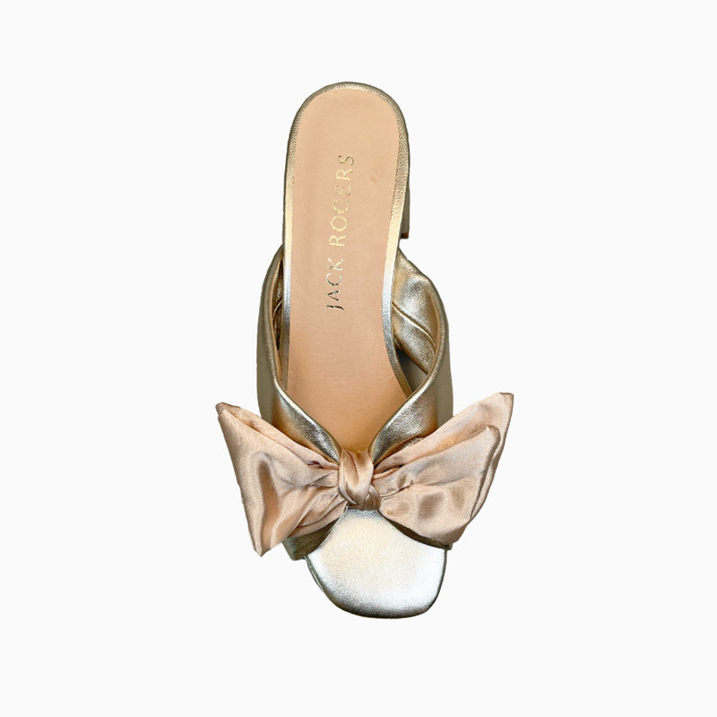 Debra Leather & Satin Bow Mid Heel