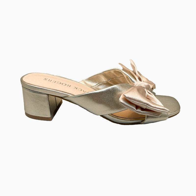 Debra Leather & Satin Bow Mid Heel