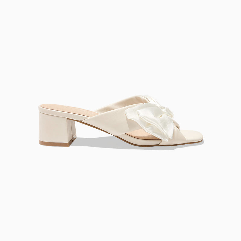Debra Leather & Satin Bow Mid Heel