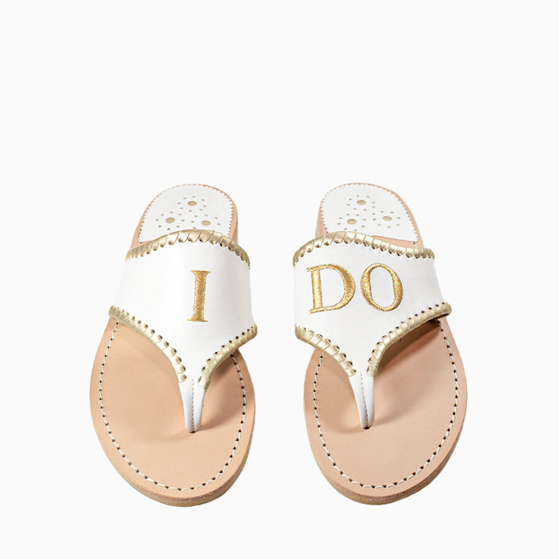 Jacks Embroidered "I DO" Leather Flat Sandal