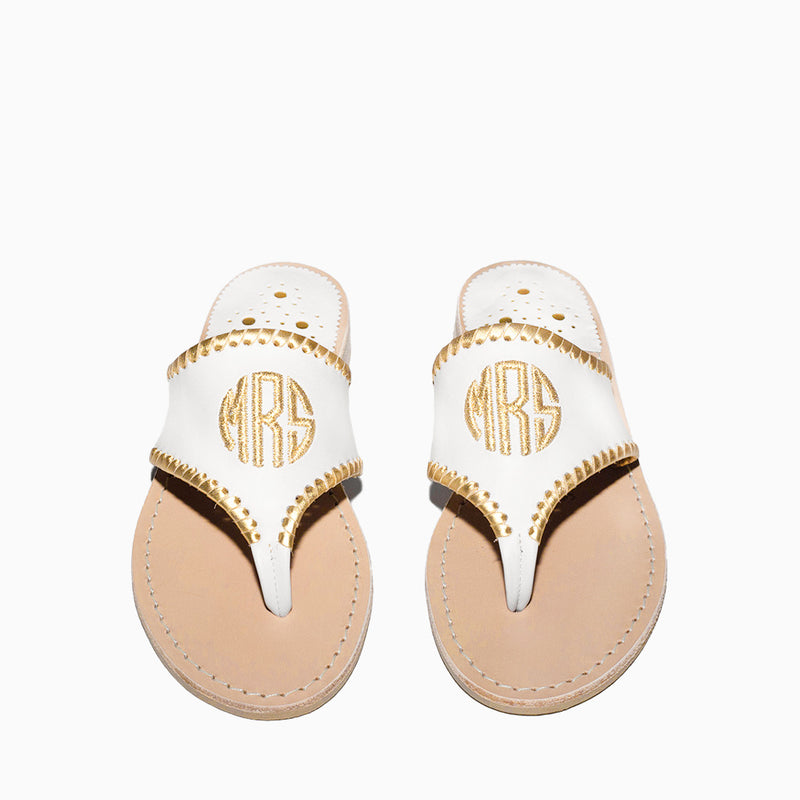 Jacks Embroidered "MRS" Leather Flat Sandal