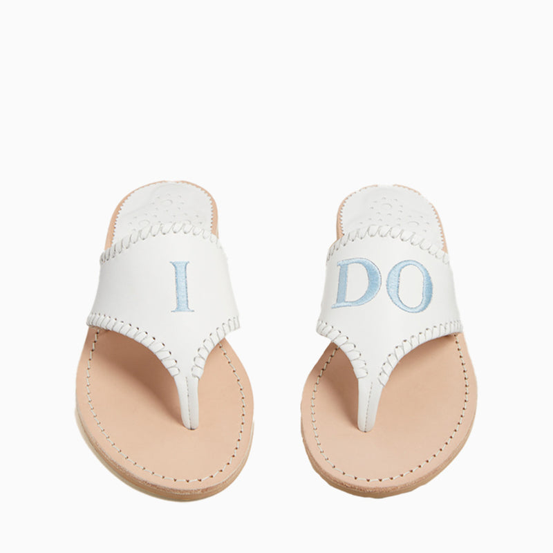 Jacks Embroidered "I DO" Leather Flat Sandal