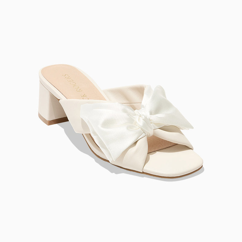 Debra Leather & Satin Bow Mid Heel