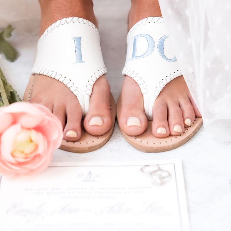Jacks Embroidered "I DO" Leather Flat Sandal