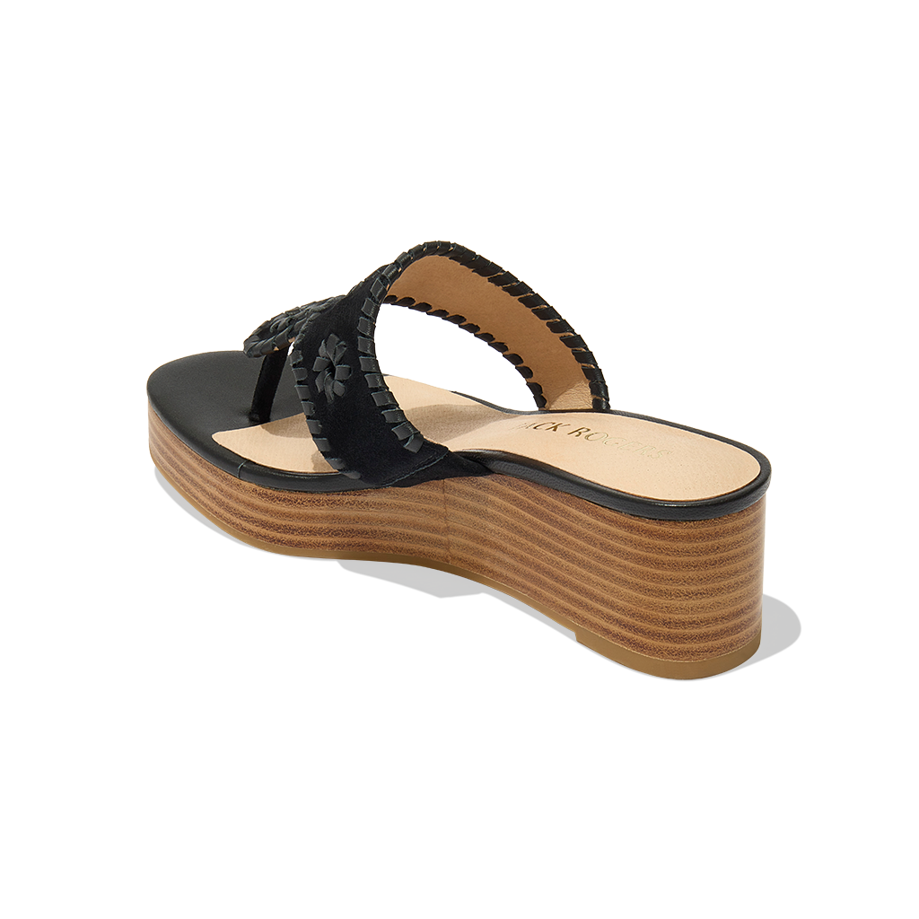 Jacks Suede Stacked Mid Wedge