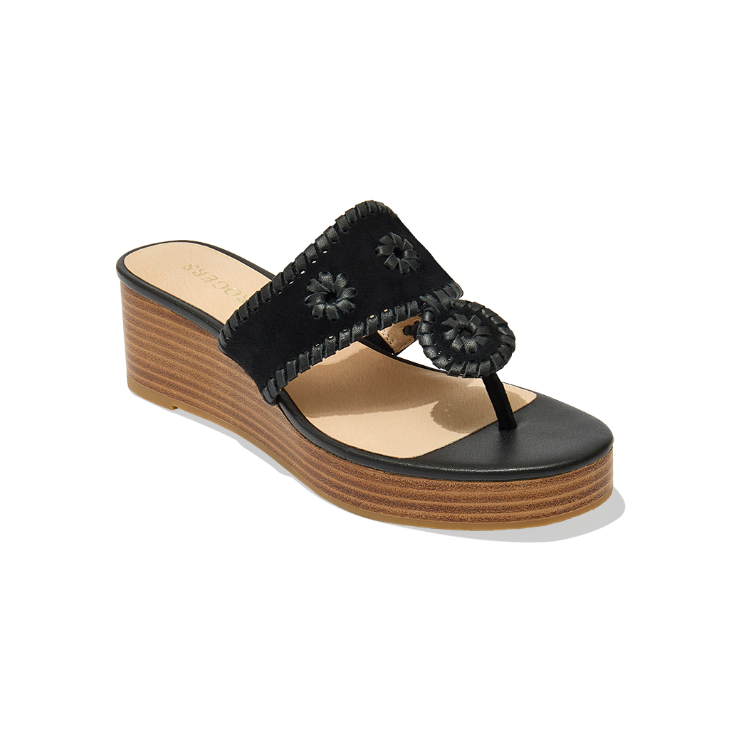 Jacks Suede Stacked Mid Wedge