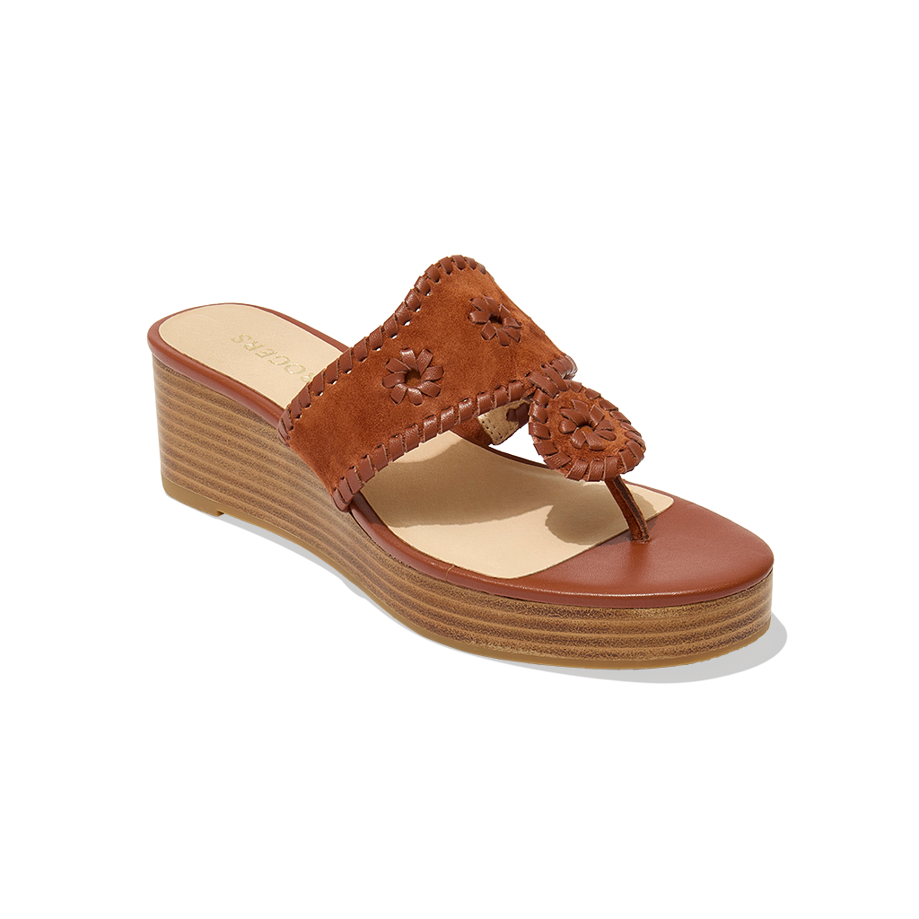 Jacks Suede Stacked Mid Wedge